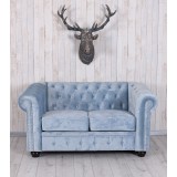 Sofa Chesterfield din lemn masiv cu tapiterie albastru marin FHA013, Sufragerii si mobilier salon