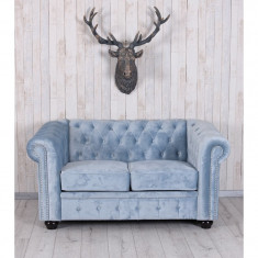 Sofa Chesterfield din lemn masiv cu tapiterie albastru marin FHA013