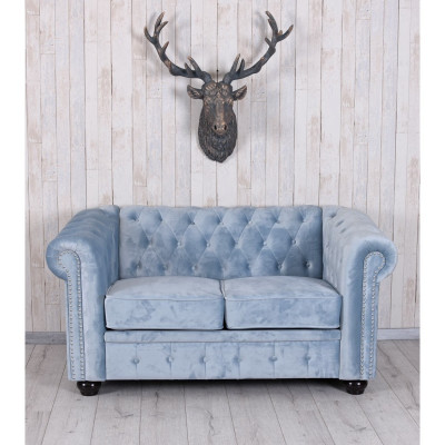 Sofa Chesterfield din lemn masiv cu tapiterie albastru marin FHA013 foto