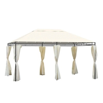 Pavilion/foisor pentru gradina/terasa, cadru metalic, cu perdele, crem, 4x3x2.55 m foto