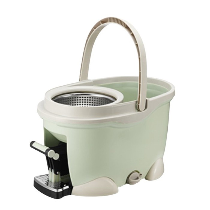 Set galeata cu pedala si mop rotativ 360&Acirc;&deg;, flippy, cu actiune centrifuga x4, pentru uz casnic, maner din otel inoxidabil telescopic, 2 capte din bumb