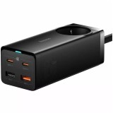 Incarcator retea Baseus GaN3 Pro Powerstrip, QC 65W, 1xAC, 2xUSB Type-C Output 5V/3A, 2xUSB, include Cablu USB Type-C la USB Type-C 100W, 1m, negru