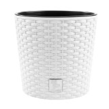 Ghiveci decorativ Prosperplast Rato Round, 40x37.5 cm, alb, rotund, plastic, imitatie ratan, interior/exterior