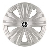 Set 4 Capace Roti potrivite jantelor de 14 inch, pentru Skoda Nou Alb-Negru, model Luna Crom