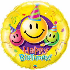 Balon urias din folie Smiley Face Happy Birthday 91 cm foto