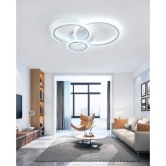 Lustra LED 72W, 3 cercuri, alb, telecomanda wifi 2.4G, lumina rece/calda/neutra, intensitate reglabila