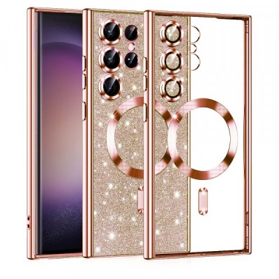 Husa MagSafe pentru Samsung Galaxy S23 Ultra S918, Techsuit, Luxury Glitter, Roz Aurie foto