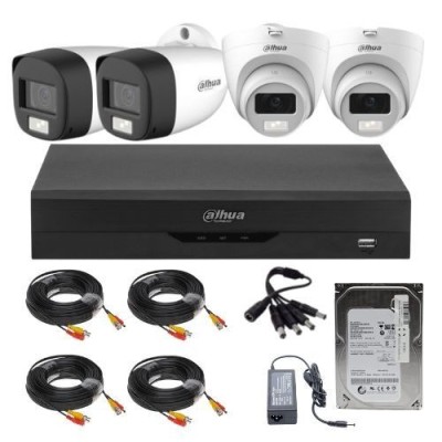 Sistem Supraveghere Mixt Dahua, 2x Bullet 2MP IR + 2x Dome Dual Light 2MP, Microfon Integrat, DVR 4 Canale, HDD 500GB, Accesorii SafetyGuard Surveilla foto
