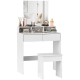 HOMCOM Masă de Toaletă cu Taburet, Masă de Machiaj cu Oglindă, 3 Rafturi, 2 Sertare, din Lemn, 75x38x135 cm, Alb | Aosom Romania