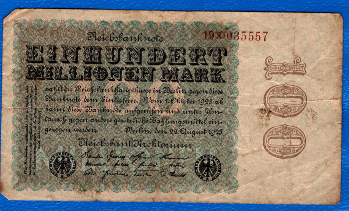 (1) BANCNOTA GERMANIA - 100 MILLIONEN MARK 22 AUGUST 1923 - UNIFATA