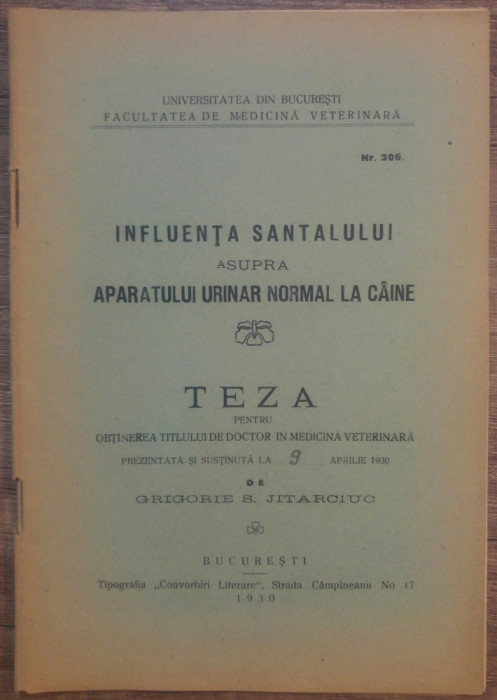 Influenta santalului asupra aparatului urinar normal la caine/ 1930