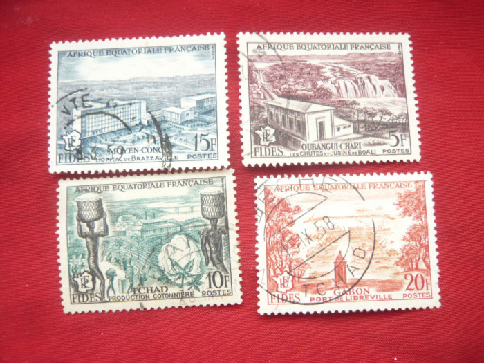 Serie mica Africa Ecuatoriala Franceza 1956 FIDES , 4 valori stampilate