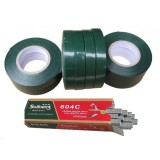 Set 10.000 capse 604C si 20 buc banda verde pentru aparat de legat via vita de vie via, 11mm, 21m, flexibila
