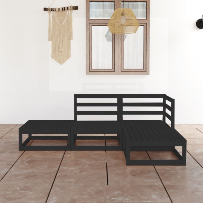 Gossi set mobilier de gradina, 4 piese, negru, lemn masiv de pin