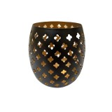Suport lumanare oval din metal cu detalii florale perforate