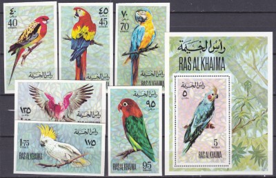 DB1 Fauna Pasari Ras al Khaima Papagali 6 v. NDT + SS DT MNH foto