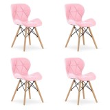 Set 4 scaune stil scandinav, Artool, Lago, piele ecologica, lemn, roz, 47x52x73 cm