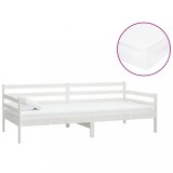 Cumpara ieftin Pat de zi cu saltea, alb, 90x200 cm, lemn masiv de pin