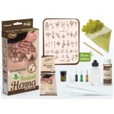 Set Henna Instant pentru Tatuaje Temporare Ornamentale, Pudra 10 g si 39 sabloane