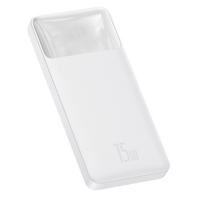 Baseus - Power Bank Bipow (PPBD050002) - Digital Display 2xUSB QC3.0, USB-C 10000mAh 15W + Cable Micro-USB 0.25m - White foto