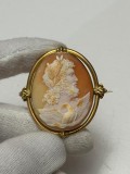 BROSA AUR 18K + CAMEE - Zeus - Sculptata in Scoica Sardonyx - Rara - Vintage !