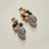 Cumpara ieftin Cercei Argint 925 Placati Aur Roz, Agat Negru, Cuart Fumuriu &amp; Perle, 3.2cm, Glamour, Cutie Cadou, Made in Italy