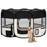 Țarc de c&acirc;ini pliabil cu sac de transport, negru, 145x145x61 cm