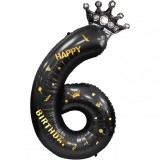 Balon din Folie Metalizata Cyrax, Negru Cifra 6