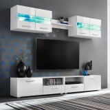 VidaXL Set comodă TV de perete, 5 piese, lumini LED, alb lucios