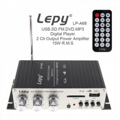 Statie amplificator auto telecomanda Lepy LP-A68 15W RMS radio FM SD USB MP3 USB foto