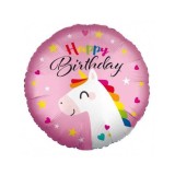 Balon folie satin Happy Birthday unicorn 43 cm