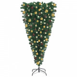 Set pom Crăciun artificial LED-uri&amp;globuri, negru 180 cm