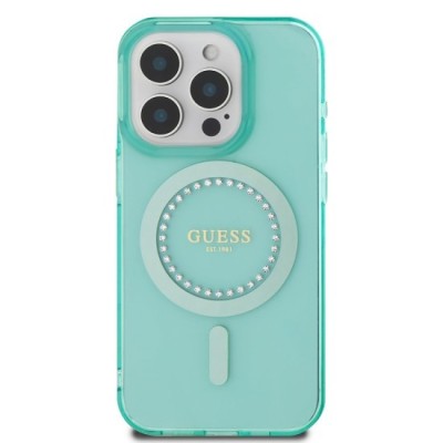 Husa pentru iPhone 16 Pro Max - Guess IML Rhinestones MagSafe (GUHMP16XPFTDTEN) - Green foto