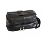 Geanta cosmetice barbati, necessaire, din piele naturala vachetta, neagra, B120