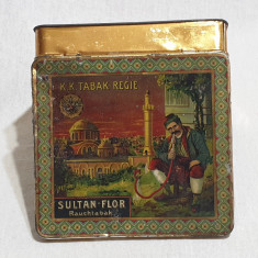 Cutie veche anii 1930 tabla litografiata - Tutun - TABAK REGIE SULTAN - FLOR