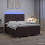 Cumpara ieftin Pat cu arcuri LED si saltea Maro inchis 140 x 200 cm Tesatura