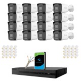 Sistem supraveghere video IP HiLook 16 camere 6MP pentru curte,depozite si spatii comerciale,Iluminare duala 30m,Microfon si difuzor,Alarma activa,Det