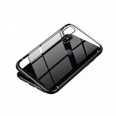 Husa protectie iPhone X/XS magnetica, din sticla securizata, Gonga&reg; Negru