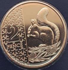 2 pence 2023 Marea Britanie, Red Squirrel, Charles al-III-lea, Tudor crown privy mark, Brilliant uncirculated, Coincard, km#2432