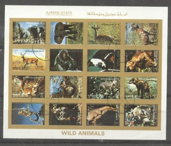 Ajman - Wild animals, imperf. mini block, used T.365
