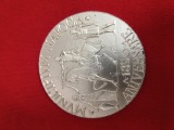 Medalie rara, aluminiu , MUNICIPIUM NAPOCA , a 1850 a aniversare , anul 1974 . Orasul Cluj Napoca , Metropolis Daciae Porolissensis ,