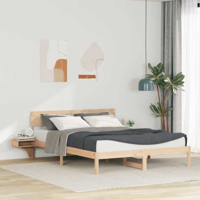 vidaXL Cadru de pat cu mese laterale Maro Lemn masiv de pin 873442 foto