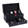 Cutie Ceasuri &amp; Bijuterii Watchbox Black Carbon WZ3449, Lemn, Textil Carbon, 4 Ceasuri, Inele, Lanturi, 22x11.5x11 cm