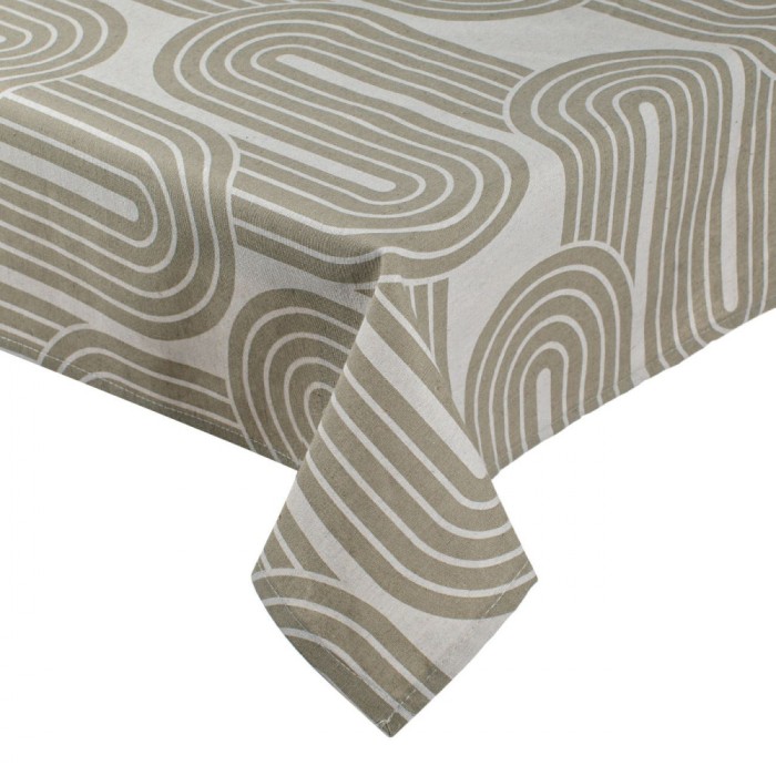 Față de masă, Model Linii, Culoare Bej, Dimensiuni 180x140cm, Compoziție 60% Bumbac 40% Poliester