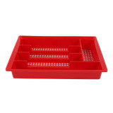 Suport Tacamuri STERK, 33x26x4 cm, 5 Compartimente, pentru Sertar, Plastic Perforat Rosu, Suporturi de Plastic pentru Depozitarea Tacamurilor in Serta