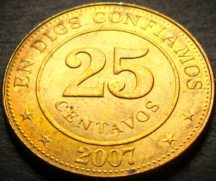 Moneda exotica 25 CENTAVOS - NICARAGUA, anul 2007 * cod 839 = A.UNC + luciu