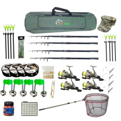 Pachet pescuit cu 4 Lansete, 4 Mulinete,Husa,Gute,Foarfeca,Minciog si accesorii, foto