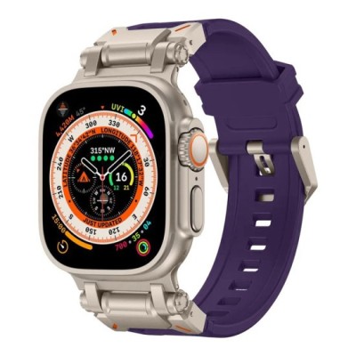 Curea pentru Apple Watch 1/2/3/4/5/6/7/8/9/SE/SE 2/Ultra/Ultra 2 (42/44/45/49mm) - Techsuit Watchband (W064) - Titanium Silver Purple foto