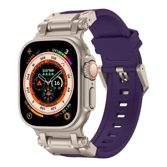 Curea pentru Apple Watch 1/2/3/4/5/6/7/8/9/SE/SE 2/Ultra/Ultra 2 (42/44/45/49mm) - Techsuit Watchband (W064) - Titanium Silver Purple