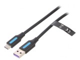 Cablu USB 2.0 USB-A la USB-C 3m Negru 480Mbps PVC, Vention